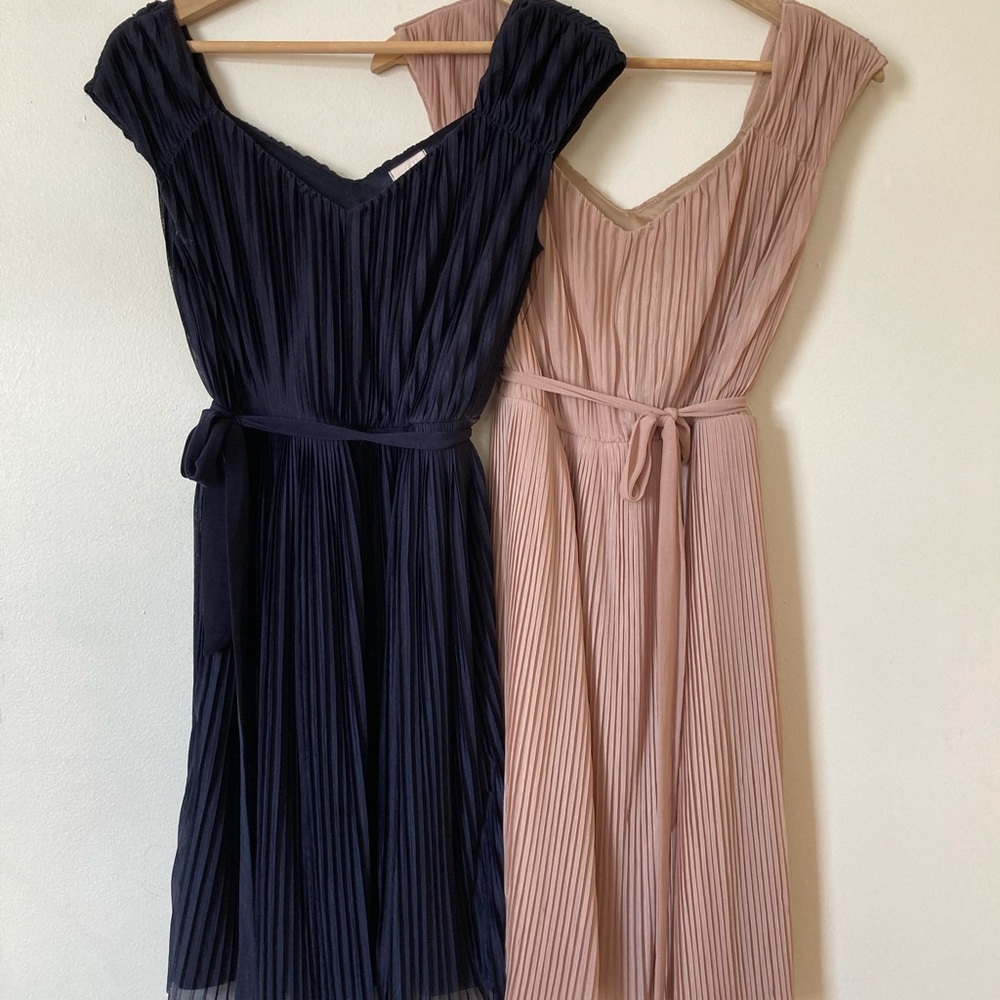 H&M Pleated Nude & Navy Dresses - 6